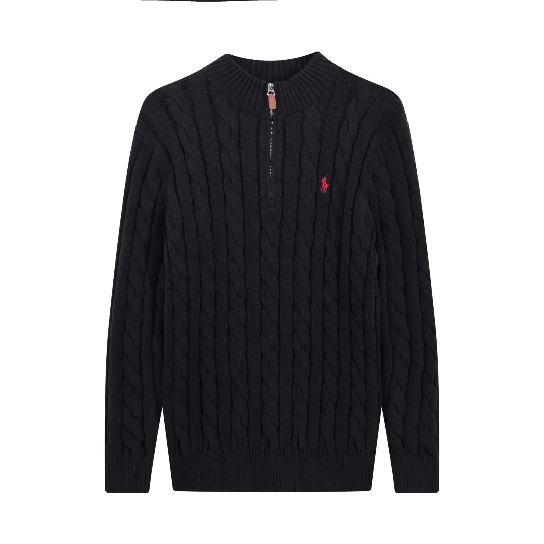 P230 RALPH LAUREN Ralph Lauren seven-color classic small label embroidered stand-collar long-sleeved half-zip knitted sweater tops for men and women seven colors Color: black white gray royal blue pink sky blue khaki code number: S M L XL material: cotton